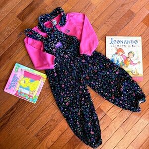 Vintage OshKosh B'gosh Floral Corduroy Overalls with Pink Floral Print Top, 6T